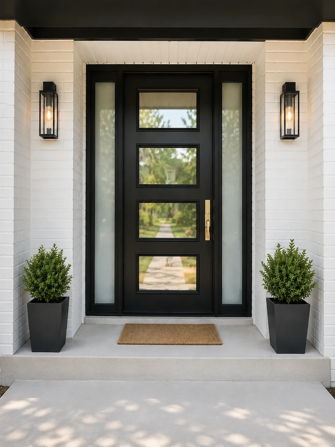 Black modern aluminum entry door with panel design