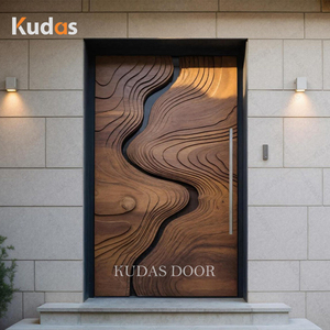 Modern Handcrafted Organic Wave Design Solid Wood Exterior Door
