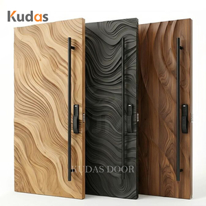 Modern 3D Wave Carved Solid Wood Pivot Entry Door Luxury Villa Art Relief Wooden Surface Security Exterior Entrance Front Door