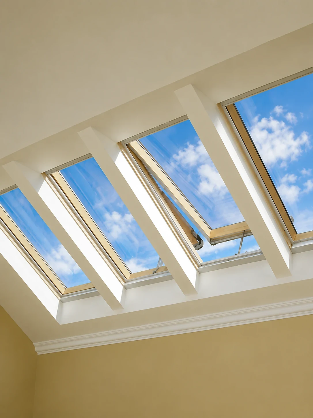 Aluminum roof skylight windows bringing daylight into a loft
