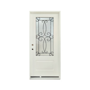 Weather-Resistant Red Entry Door with Geometric Leaded Glass & Raised Panel Traditional Exterior Door
