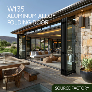 NFRC Aluminium Balcony Accordion Door Thermal Break Double Tempered Glass Exterior Bi Folding Sliding Bi-fold Patio Doors