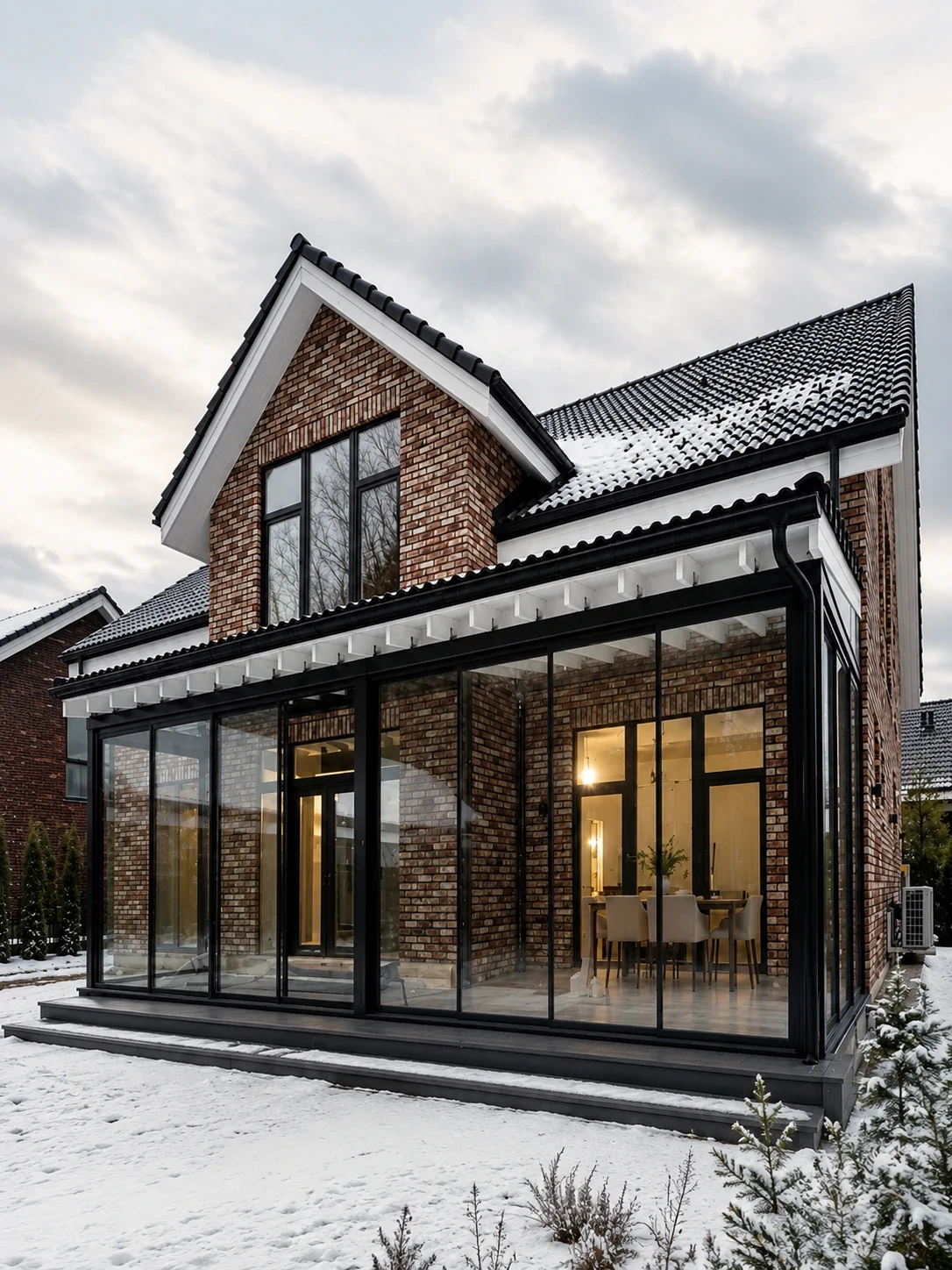 Aluminum glass sunroom in winter