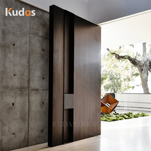 Main Entrance Exterior Walnut Solid Wood Large Front Door Single Aluminum Modern Front Entry Wooden Pivot Door