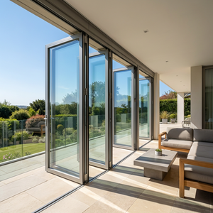 Modern Double Glazed Tempered Glass Aluminum Folding Door Heat Insulation Outdoor Balcony/Patio Entrance Foldable Opening 5-Year